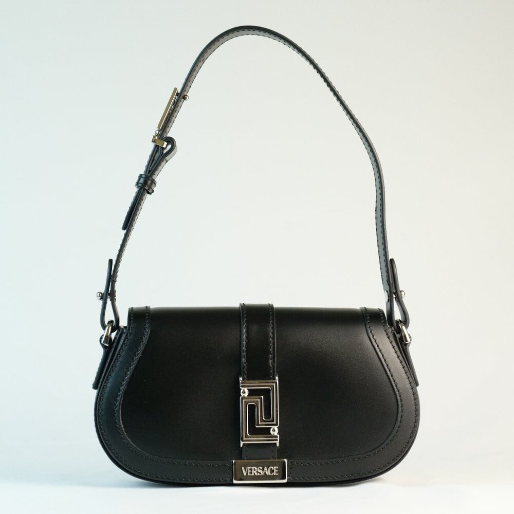 Versace Mini Greca Goddess Shoulder Bag, Black Leather